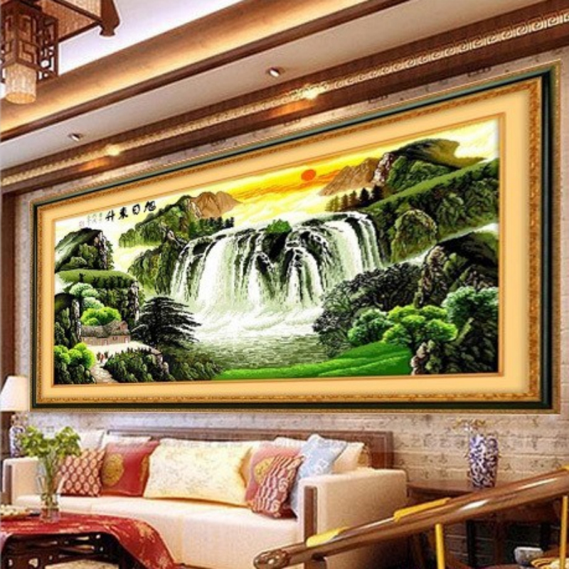 蒙娜丽莎十字绣旭日东升经典款精准印花套件装新款客厅大幅画11ct棉线