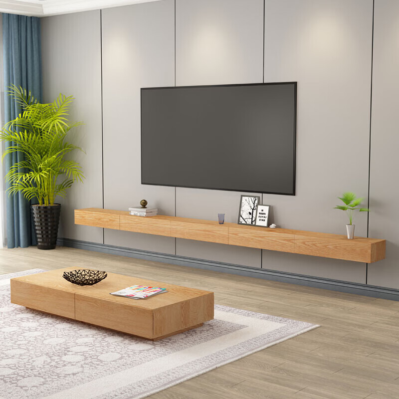 龙易鹿实木挂墙电视柜简约悬挂壁挂式原木北欧茶几组合客厅悬空吊柜