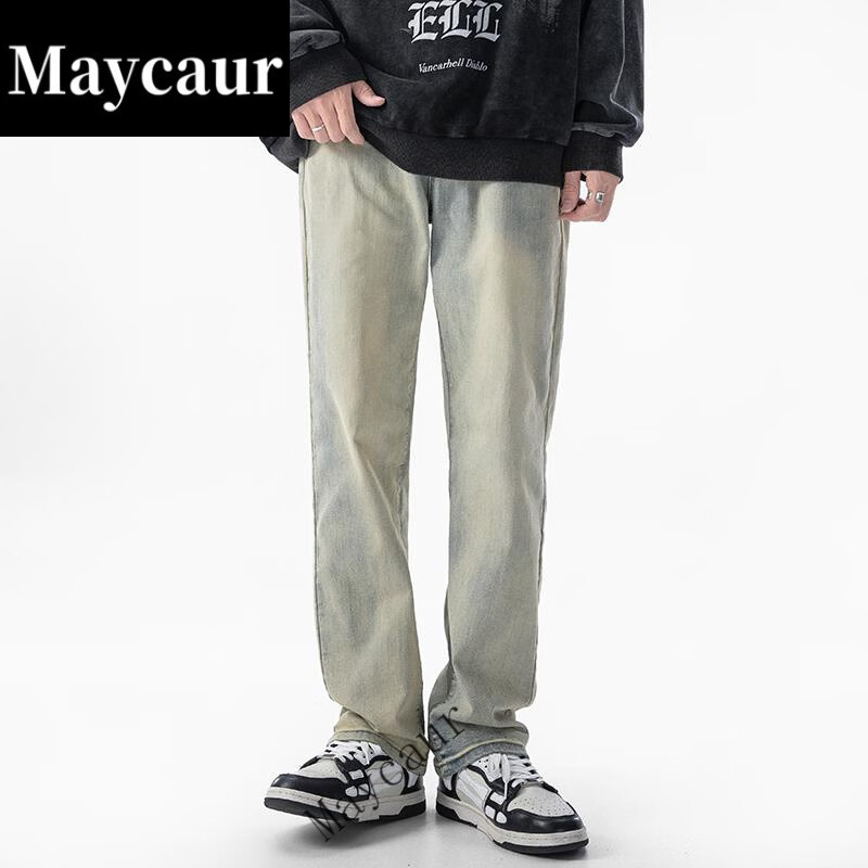 maycaur简衣潮男服饰店美式高街黄泥染色力牛仔裤春夏水洗做旧休闲裤