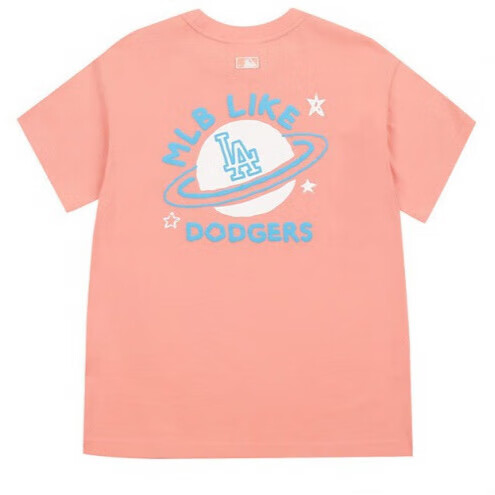 mlb新款t恤ny男女情侣百搭时尚星球涂鸦宽松短袖  07p 橘粉色 m