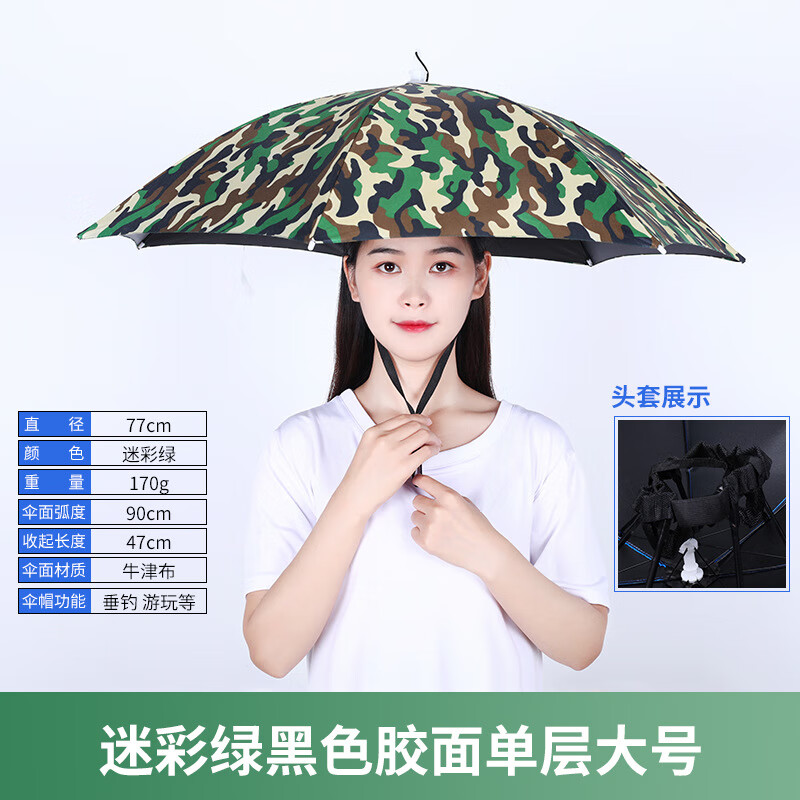 垂钓鱼伞帽雨晒大号77帽子伞户外垂钓伞成人头戴伞帽头顶雨伞 77单层
