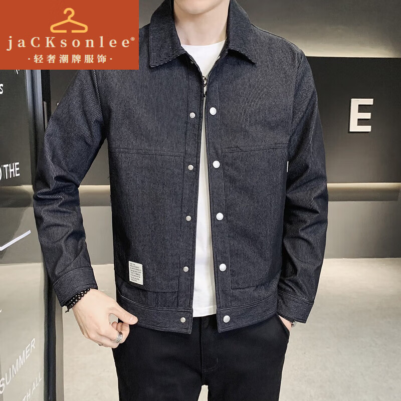 jacksonlee品牌国际轻奢外套男春季新款青年男士休闲风翻领夹克男时尚