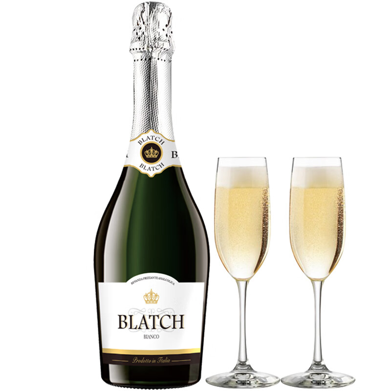 柏拉芝（bailazhi）意大利原瓶进口无醇起泡葡萄汁无酒精莫斯卡托Moscato单支装（750ml）+2香槟杯