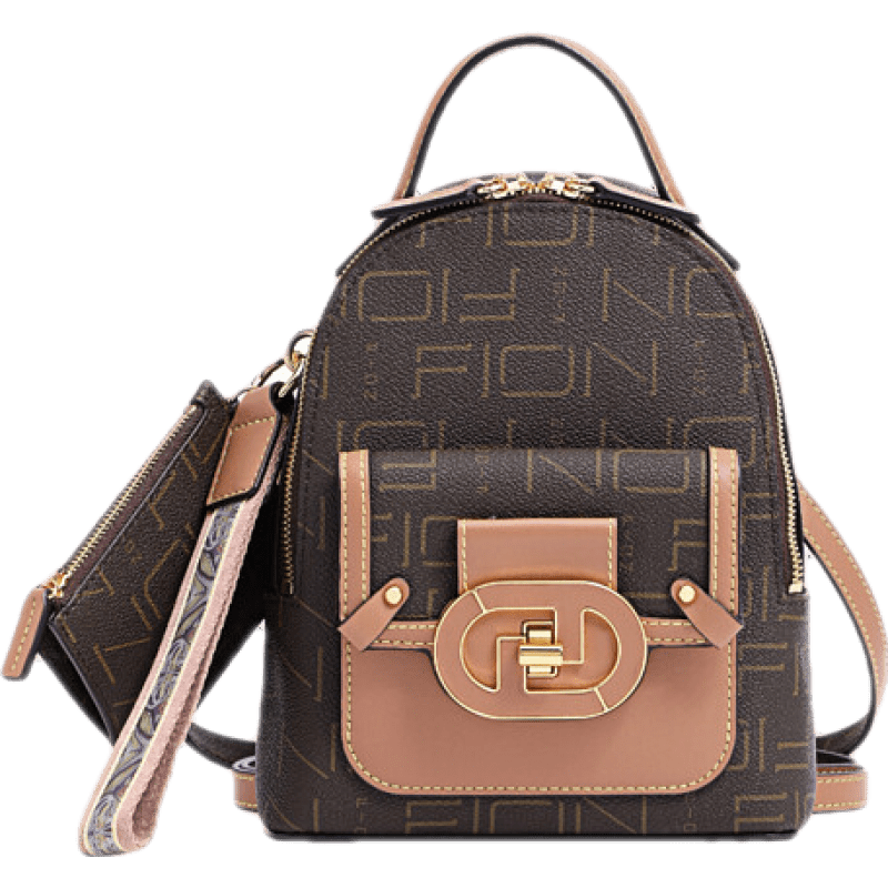 菲安妮fion经典锁扣包包女感小众时尚通勤双肩包啡驼