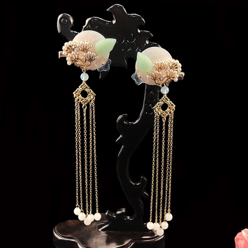 古装古代古风汉服配饰发夹少女小清新贝壳猫眼对夹发饰汉元素发饰