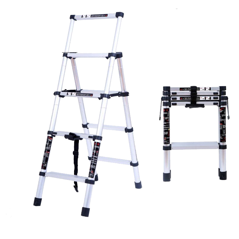 工来工往 伸缩梯家用折叠梯多功能人字梯加厚铝合金升降登高楼梯四步工程梯子室内梯折叠人字梯升降梯 双侧四步加厚梯
