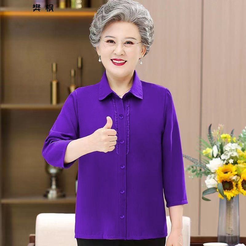 中年女装衬衣女长袖衣服中老年妈妈春装衬衫春秋女装老年人妈妈夏装七