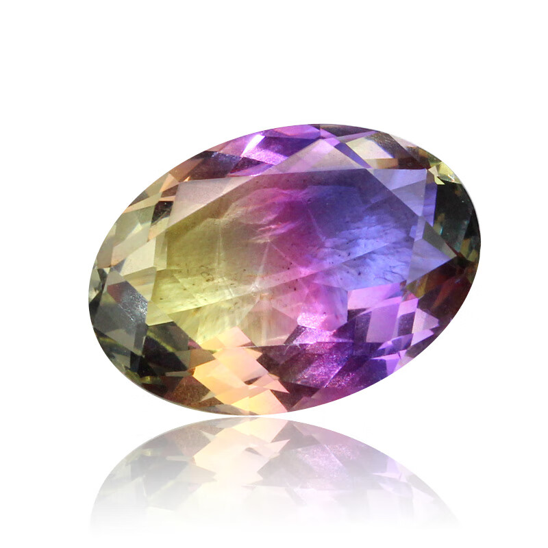 双盈喜椭圆形紫黄晶双色仿碧玺人造彩色宝石戒指戒面吊坠糖果色渐变