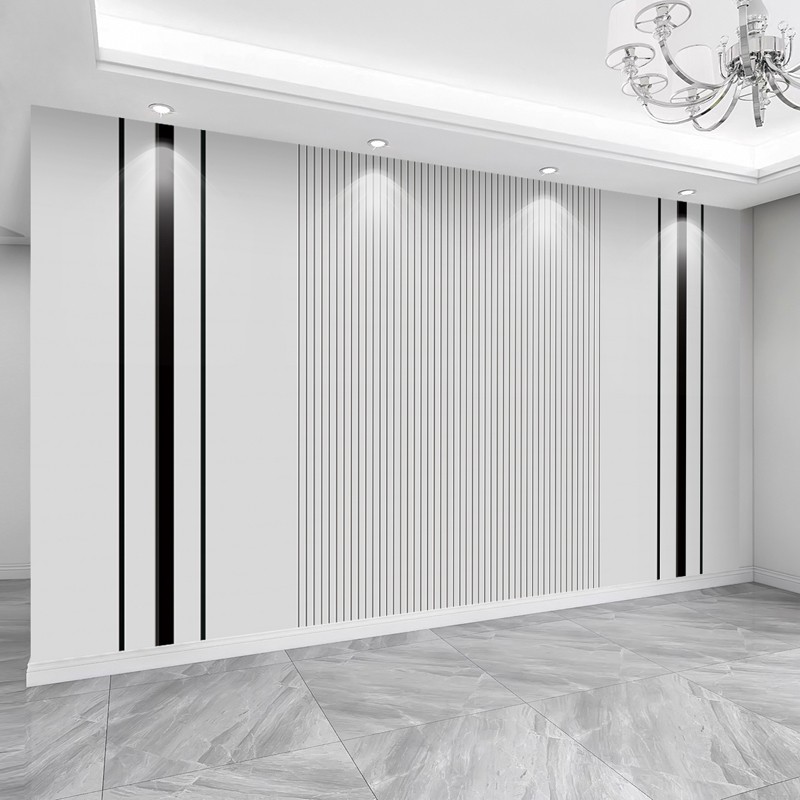 米柔新款无缝整张影视墙 灰色格栅线条电视背景墙壁纸 客厅沙发装饰