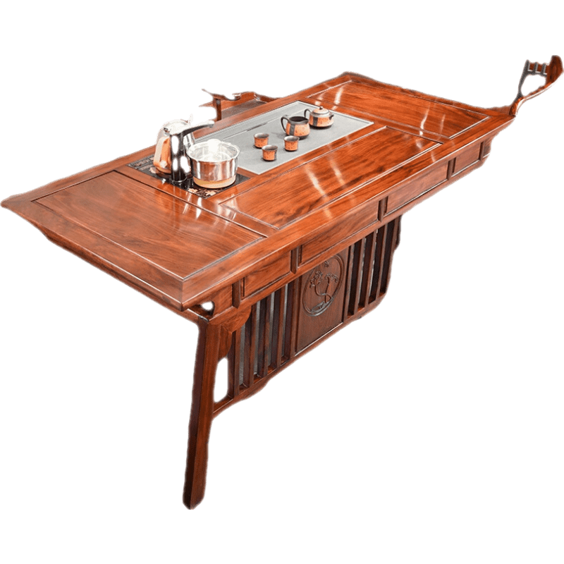 新品新中式茶桌椅组合实木禅意空间功夫泡茶台乌金木办公室茶几桌 1.58M方圆茶桌+1主人椅+4副椅 整装