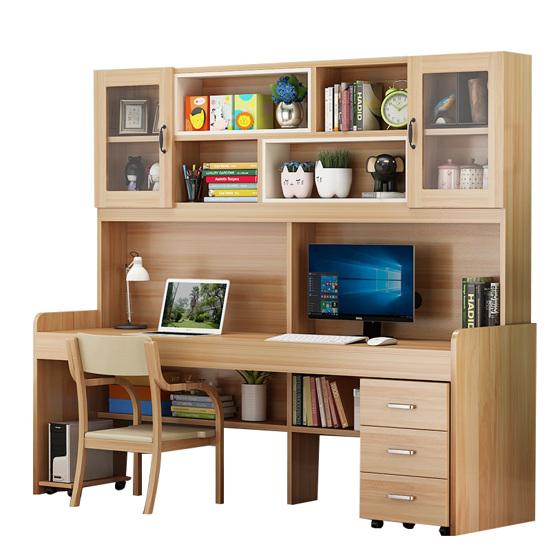 【尚静旗舰店】书桌书柜组合：实木电脑桌家用台式学习桌办公桌，价格历史趋势和用户评测|显示书桌京东历史价格