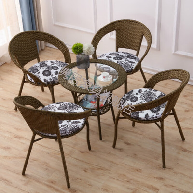 滕椅藤桌 阳台桌椅藤椅三件套现代简约高靠背藤椅五件套阳台休闲躺椅