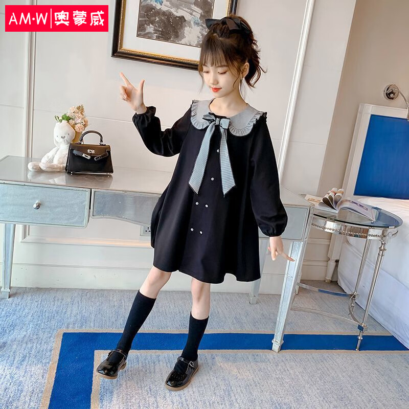 奥蒙威女童长袖连衣裙秋装儿童公主裙小女孩中大童裙子NX1214黑色130怎么样,好用不?