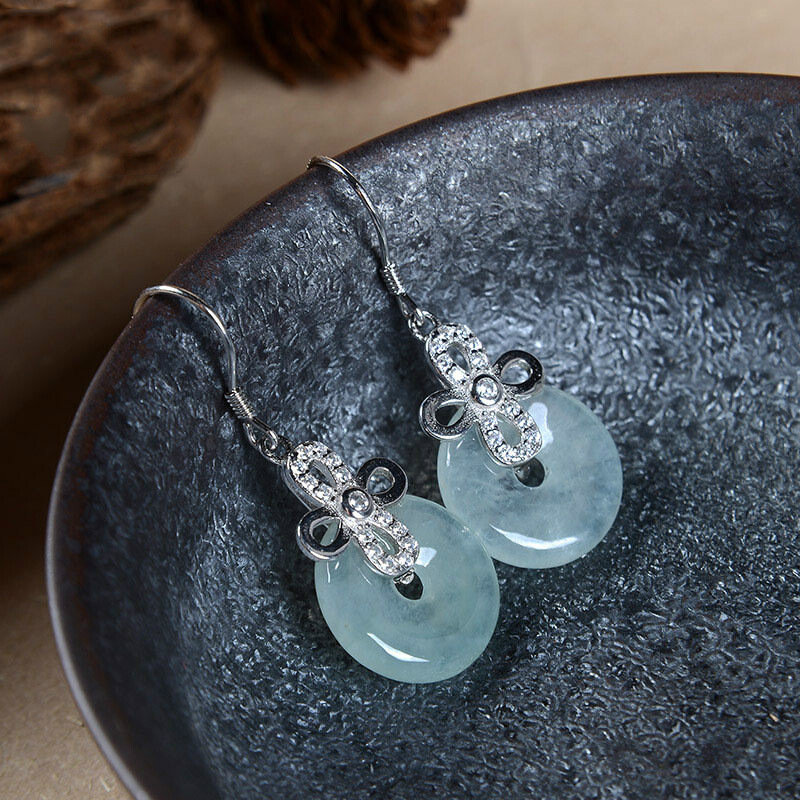 恋上心天然冰种翡翠平安扣耳环 925银镀金镶翡翠耳坠耳钉耳钩耳饰女