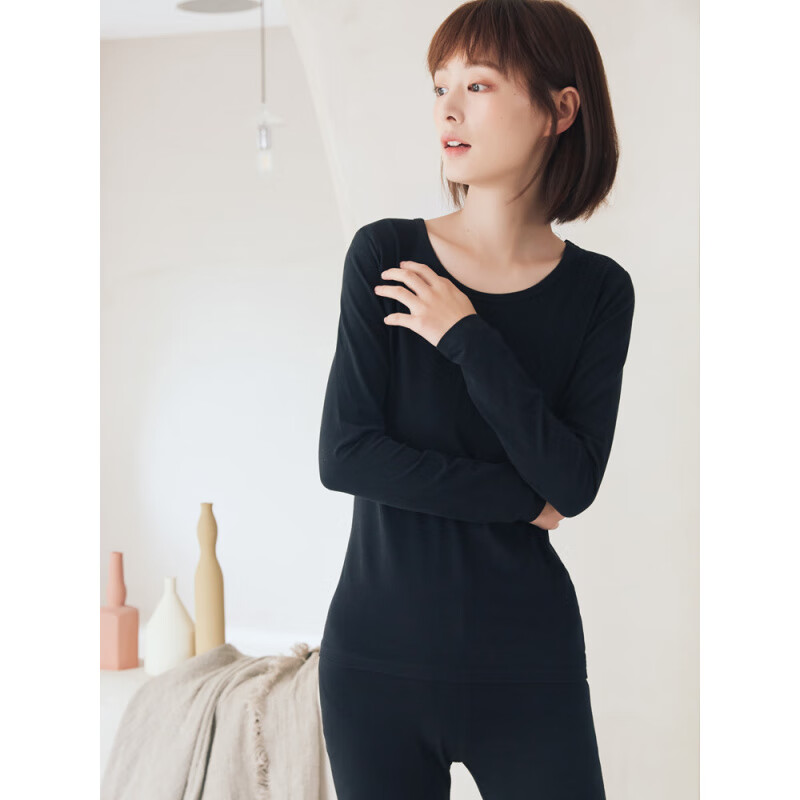 佧森滋秋衣秋裤女士棉套装打底内穿保暖内衣棉学生内衣套装冬季定制 优雅黑 M