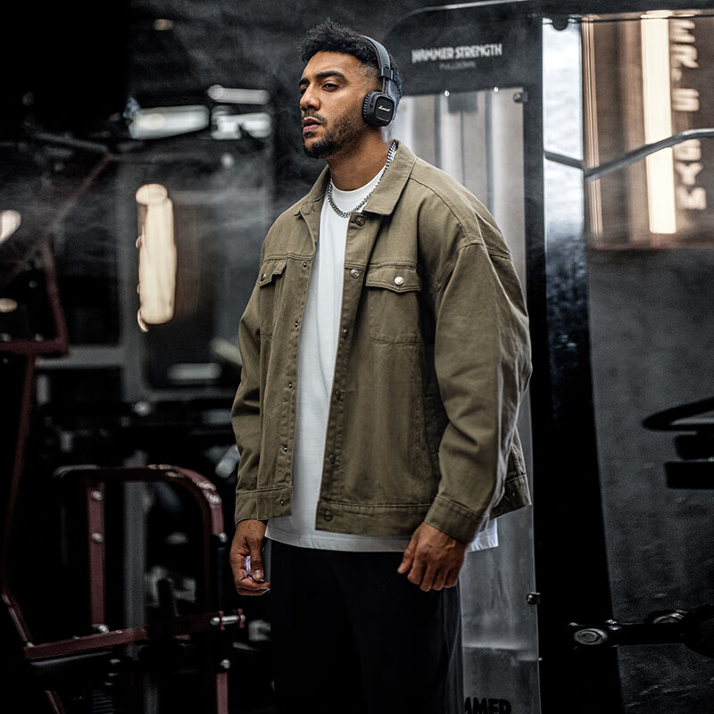 BD.POWER UP+春秋季纯棉健身牛仔外套男简约美式翻领运动夹克外套男宽松上衣 黑色(选择最多) XL 85-95kg