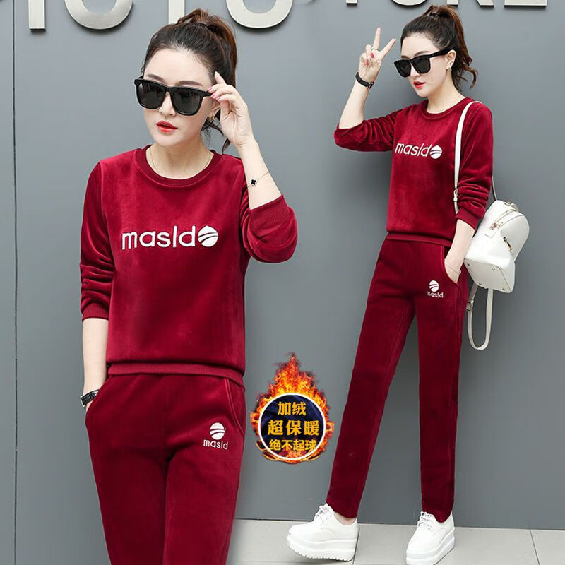 tnwkjlc金丝绒年轻款冬季加绒加厚金丝绒运动女新款金丝绒双面绒两件