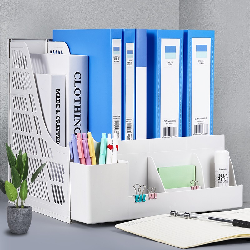 西玛(simaa) 文件框四联加厚桌面文件架 办公室桌面收纳资料架子 四栏