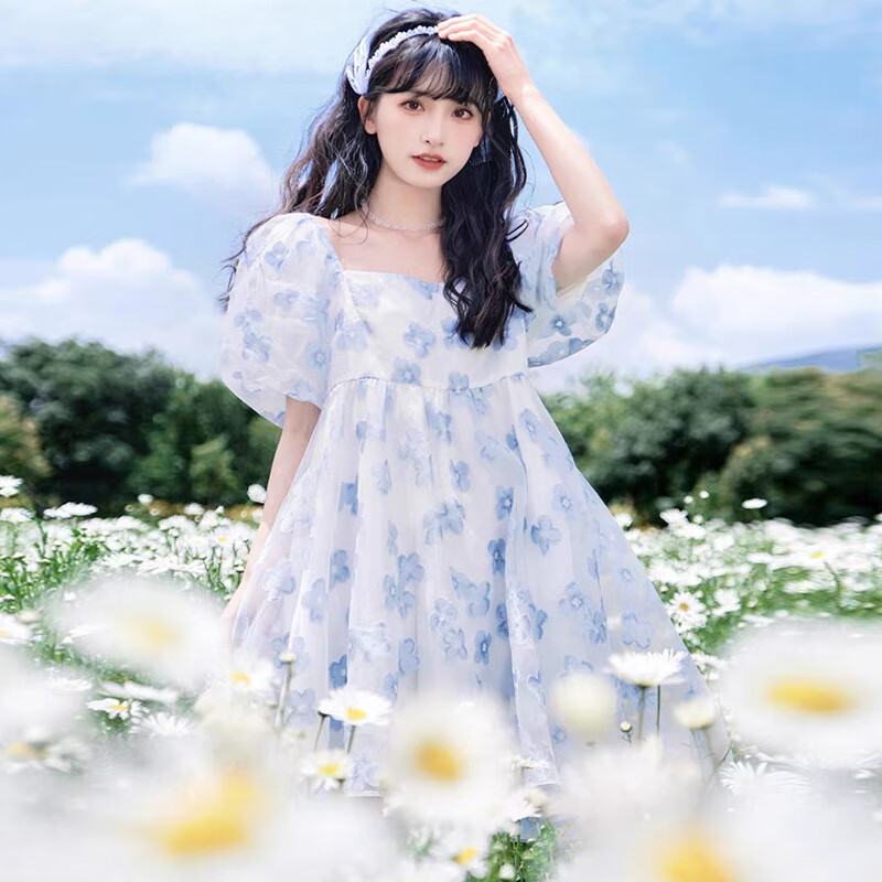 junfangya法式甜美碎花泡泡袖设计感连衣裙秋女奶乖甜在逃公主仙女