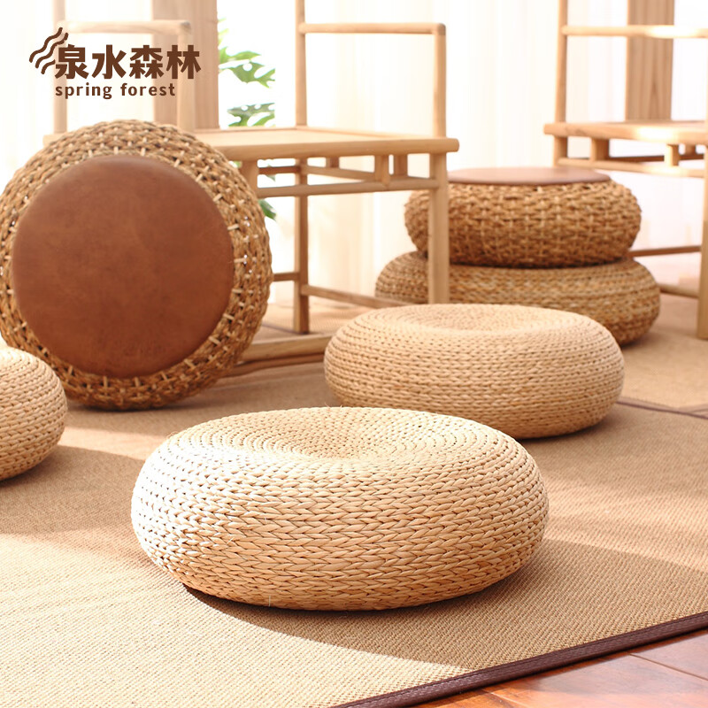 圆形坐垫手工编织加厚榻榻米飘窗阳台茶道藤编坐墩 天然蒲草手工编织