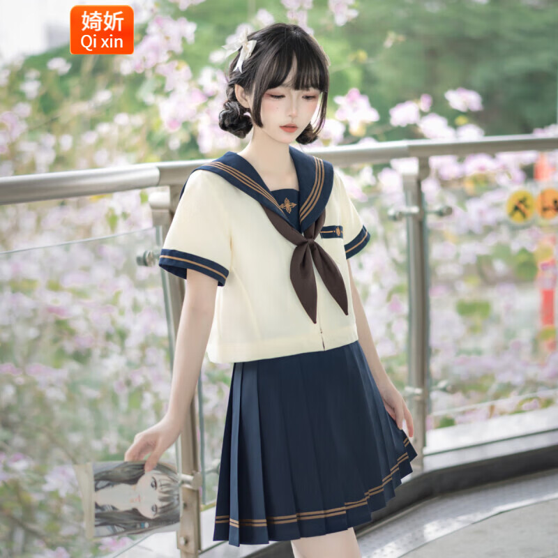 婍妡jk日系制服绀水手服长短袖学生基础款套装 绀色[奶栗女孩]短袖+短裙+鱼尾结 L使用感如何?