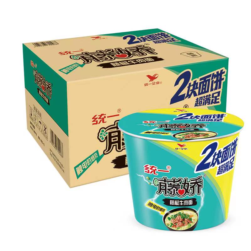 统一来一桶大桶加大量藤椒牛肉面140g*12桶 整箱装 泡面夜宵速食面 大