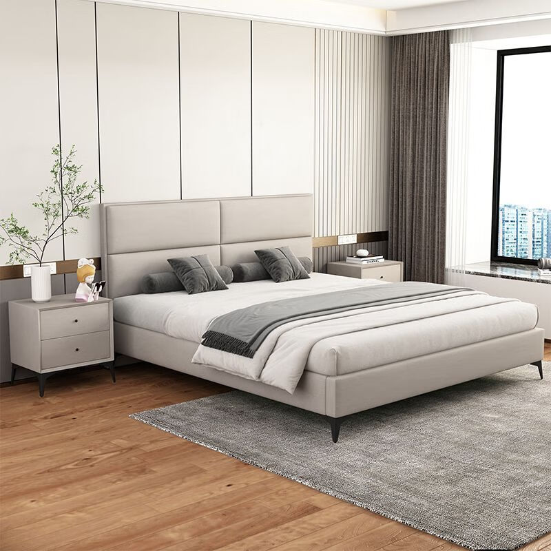 床 2024免洗科技布主卧双人大床实木软包布艺床简约现代单人床 灰蓝色