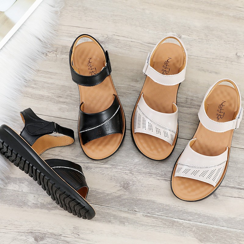 夜雨(nightrain)妈妈凉鞋女士凉鞋夏季真皮软底中年妈妈鞋防滑中老年