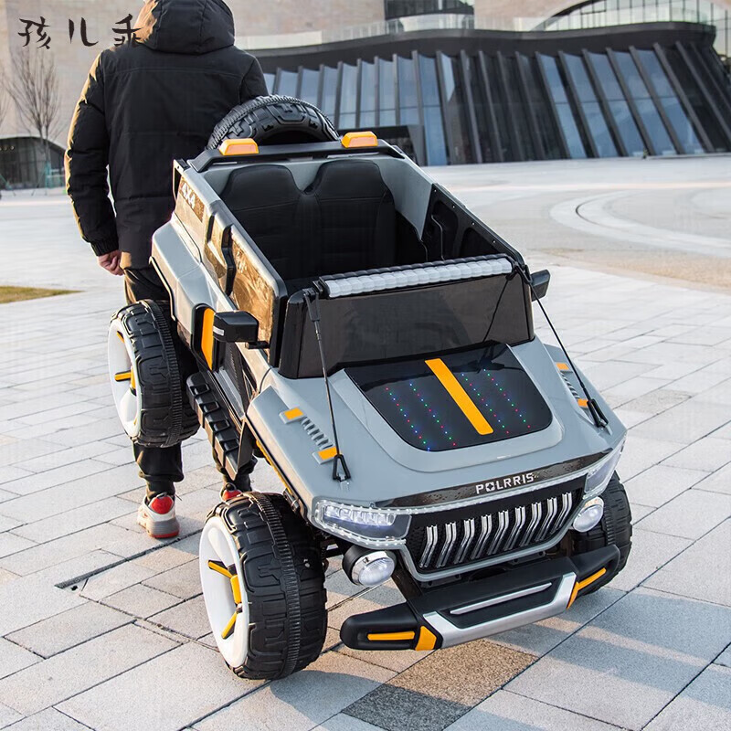 孩儿乖坦克悍马H8超大号儿童电动车四轮可坐大人双人越野车小孩玩具车 粉：23A超威+皮座软轮