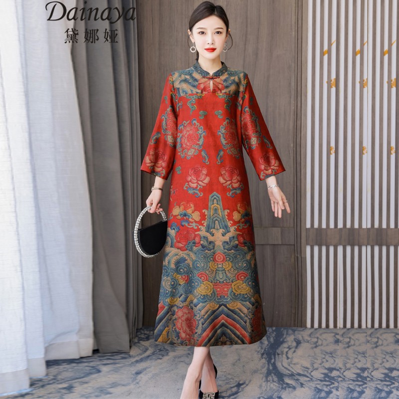 黛娜娅(dainaya)旗袍女2024春夏新款大码女装中国风