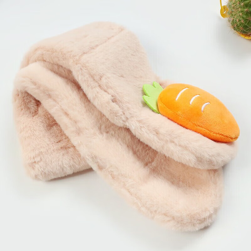 达芬奇密码 卡通儿童动物大围脖秋冬季仿獭兔毛围巾 胡萝卜 裸色 70cm*10cm