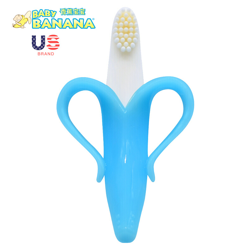 香蕉宝宝（Baby Banana）婴儿牙胶 硅胶牙刷 安抚奶嘴磨牙棒宝宝咬咬乐玩具 3个月以上蓝色 美国品牌