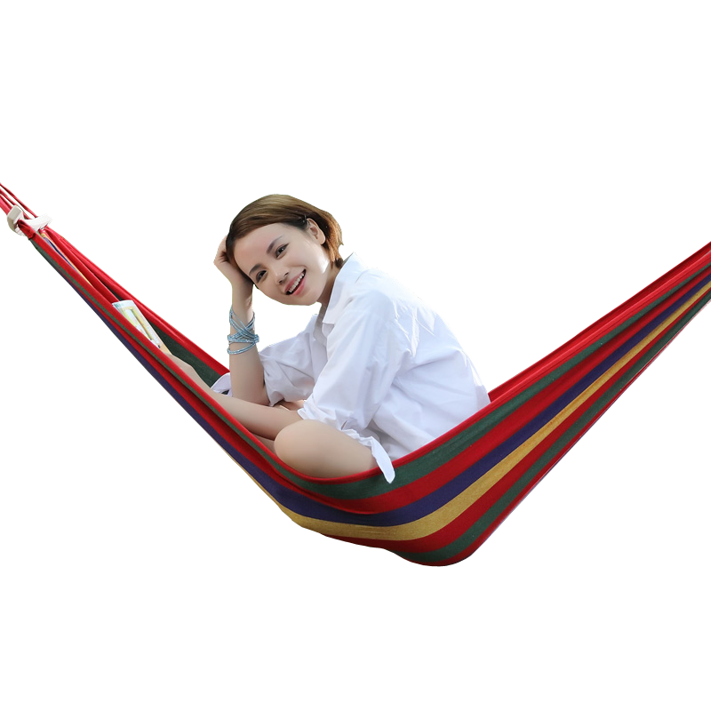 蜗家单人帆布加厚吊床 户外野营室内宿舍阳台休闲成人秋千 DC181彩虹条