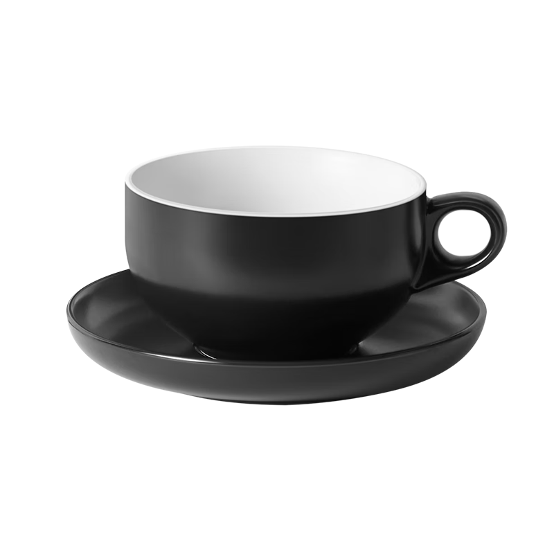 SIMELO施美樂(lè )咖啡杯套裝陶瓷拉花杯杯拿鐵杯下午茶大口徑杯碟 曼特寧黑