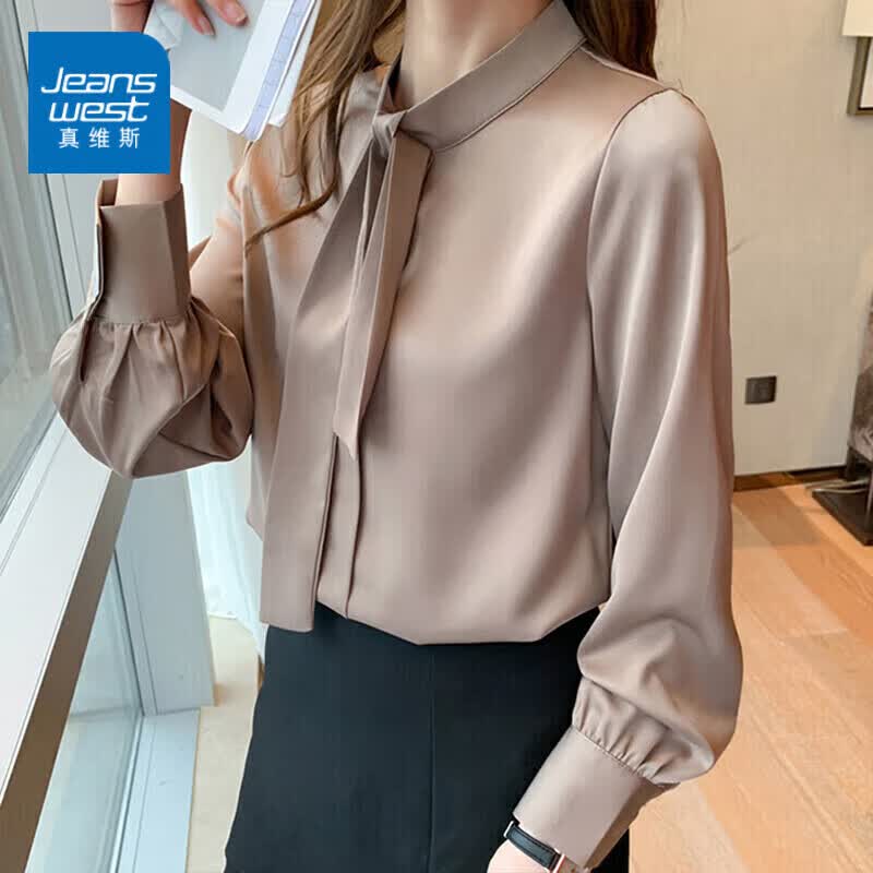 真维斯（JEANSWEST）衬衫女冬季简约纯色气质时尚系带垂感通勤优雅百搭长袖咖啡色L属于什么档次？