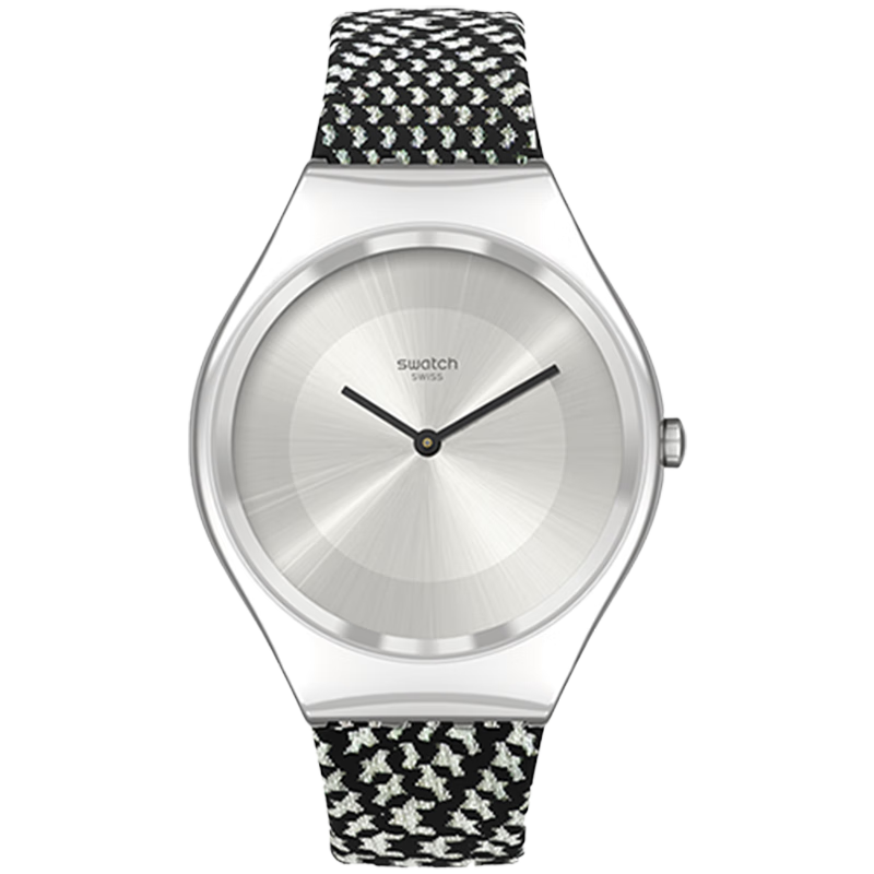 斯沃琪(Swatch)瑞士手表 超薄金屬系列 銀色千鳥(niǎo) 生日禮物男女石英表SYXS142