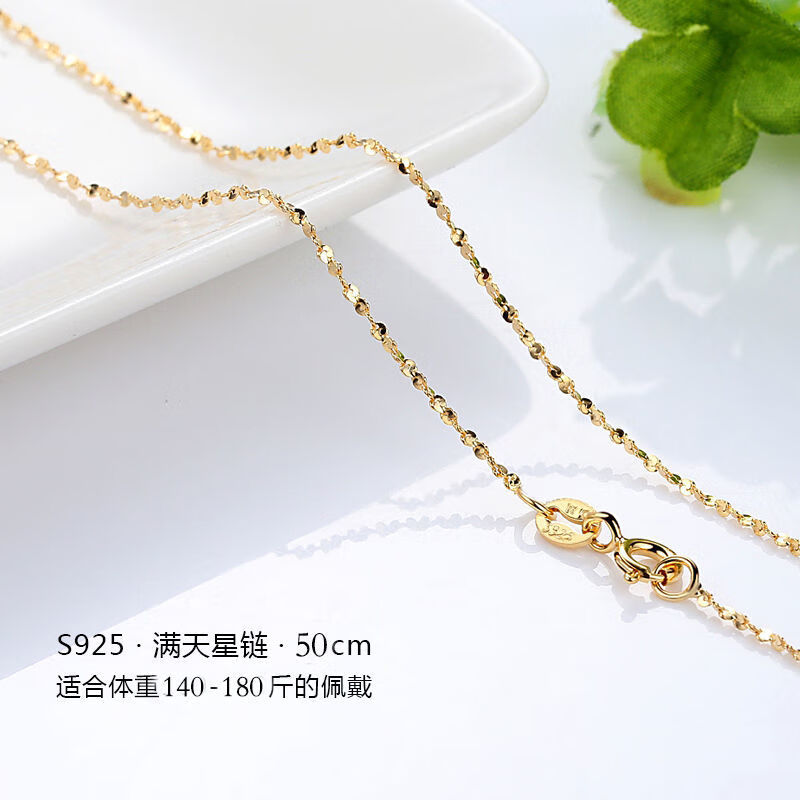 s925项链女链子锁骨链镀色彩金彩银链裸链生日礼物不掉色 50厘米满天
