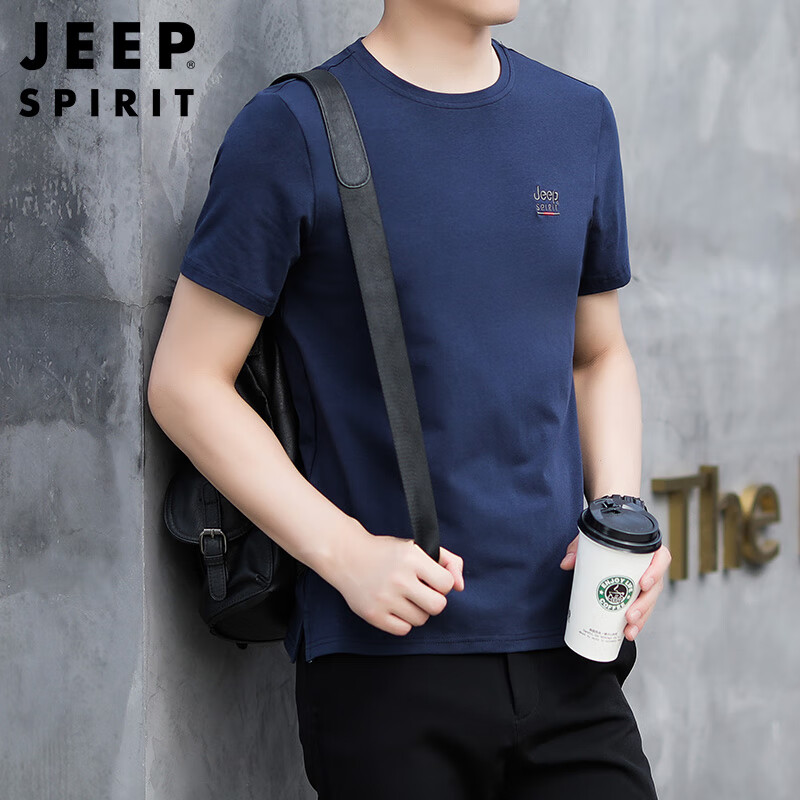 吉普(jeep)纯棉短袖t恤男士夏季新款圆领休闲体恤纯色宽松运动半袖