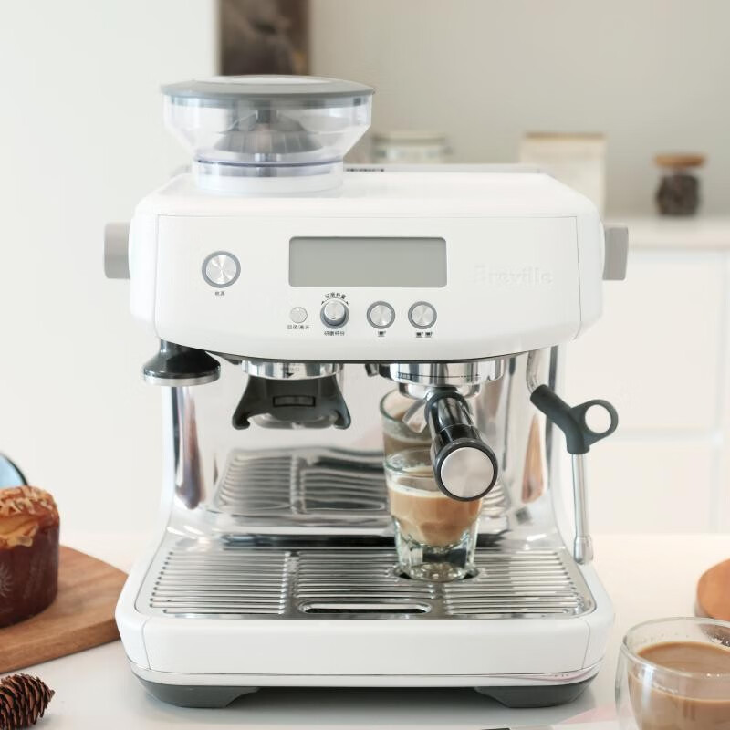 铂富（Breville） 国行中文字幕 BES878海盐白意式家用咖啡机半自动蒸汽奶泡磨豆一体 878海盐白+官方售后2年+中文屏幕+现货