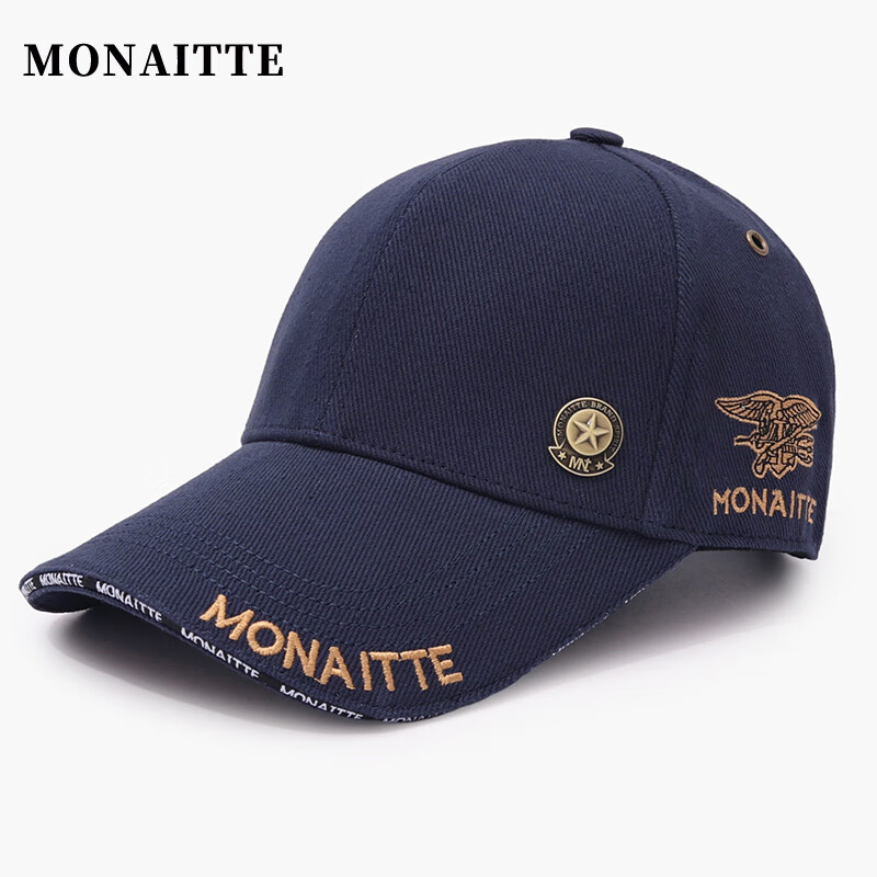 蒙奈特（MONAITTE）帽子男鴨舌帽秋季新款大頭圍戶外運(yùn)動遮陽帽刺繡四季防曬棒球帽女 藏青色（四季款） 加大碼（61-65CM）