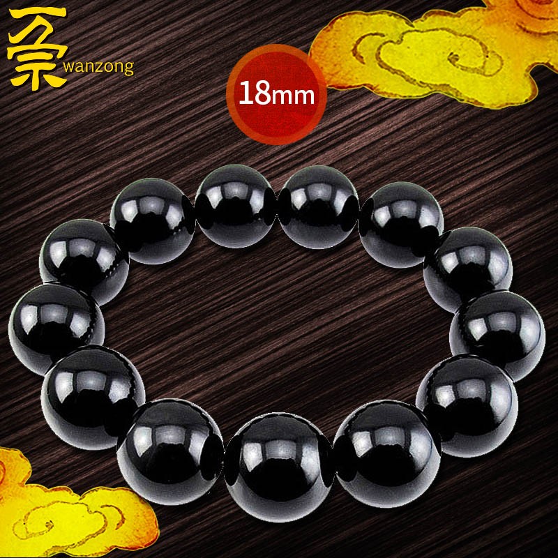 万宗【亮黑18mm】天然黑玛瑙手链男手串佛珠