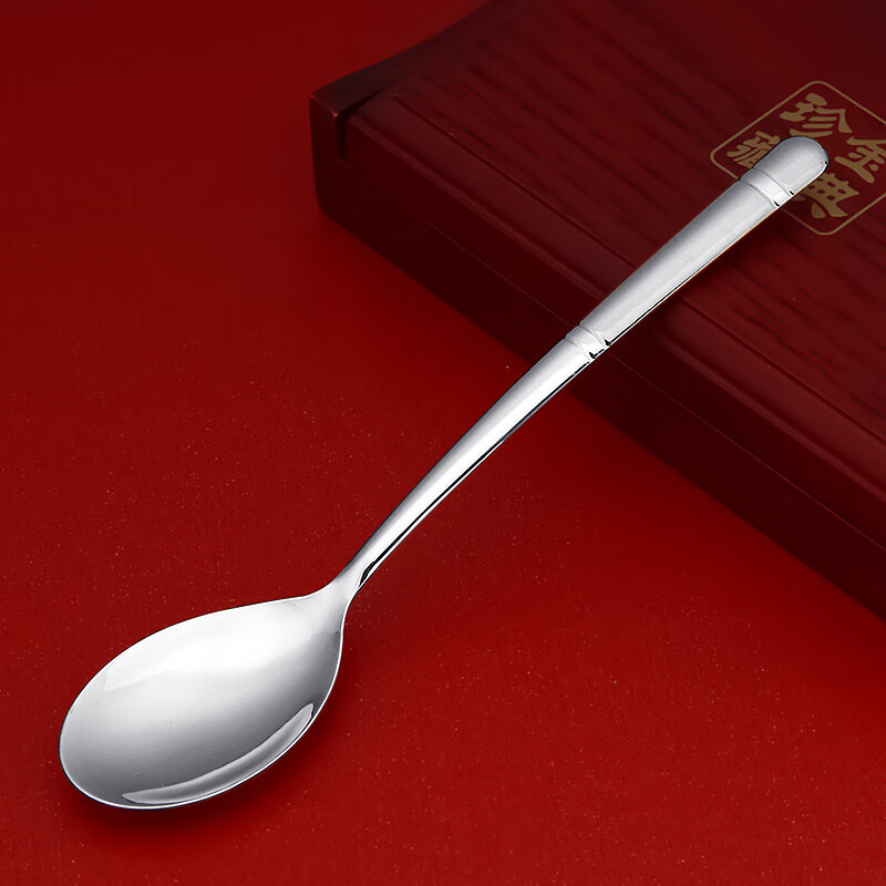 时鸟s999足银光面汤勺家用细长柄汤匙纯银调羹咖啡勺子吃饭勺 999银