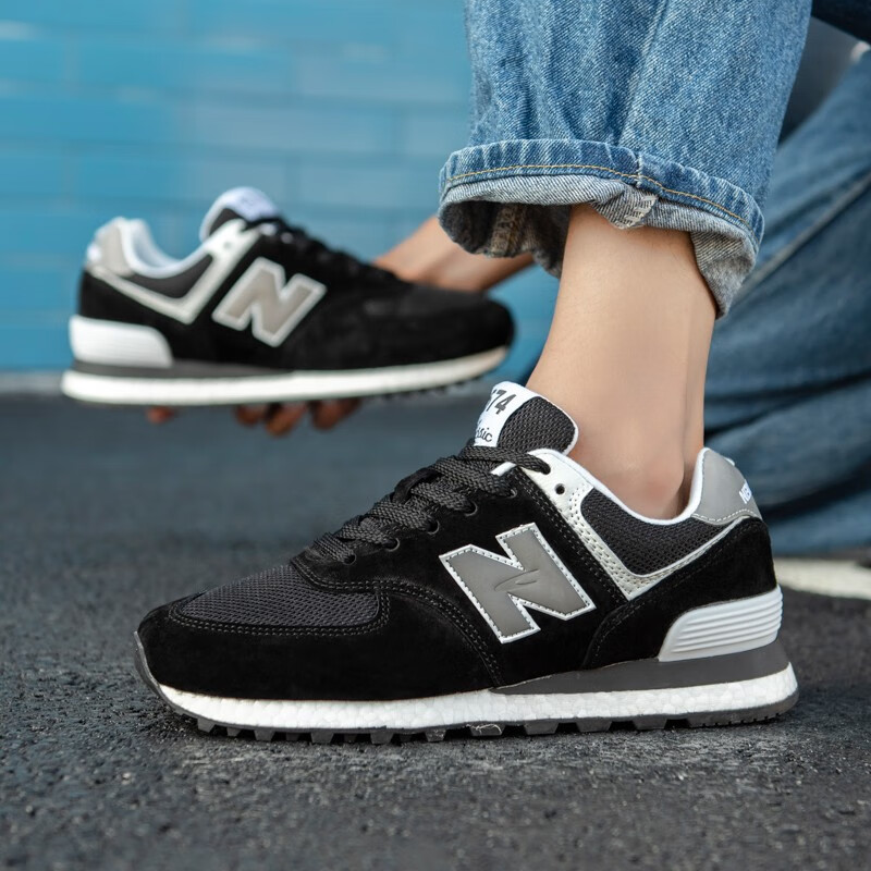 新百伦男鞋春夏透气574系列运动鞋休闲鞋跑步鞋 knbk574-11黑银 42