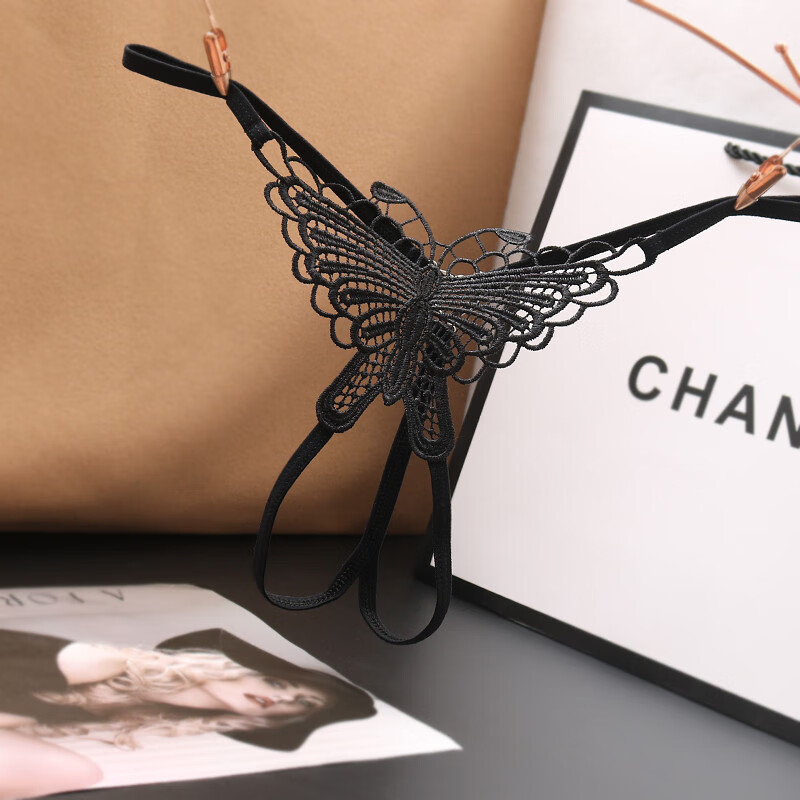 buffny性感镂空刺绣蝴蝶内裤女低腰火辣诱惑丁字裤日系开裆免脱t裤