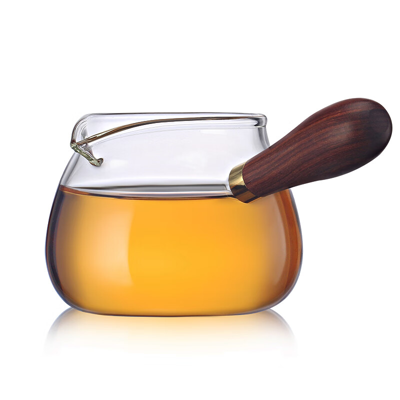 语森忆耐热玻璃公道杯侧把木柄 玻韵侧把玻璃分茶器耐热公杯加厚过滤功 加厚过滤功