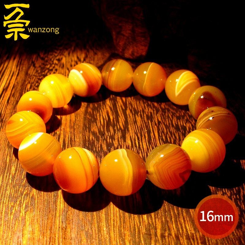 万宗线天珠手串男天然黄玛瑙手链男款16mm鸡油黄玉髓缠丝玛瑙