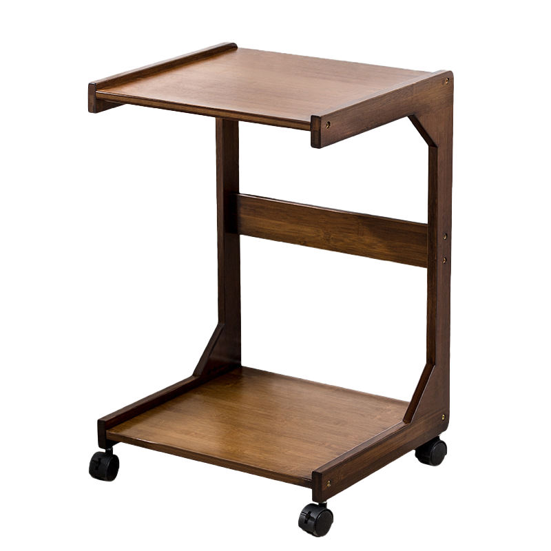 安尔雅 简约可移动茶几桌阳台客厅茶桌竹木功夫泡茶台小桌子 茶色双层带轮长55cm B-CZ-Y-SA2544-3