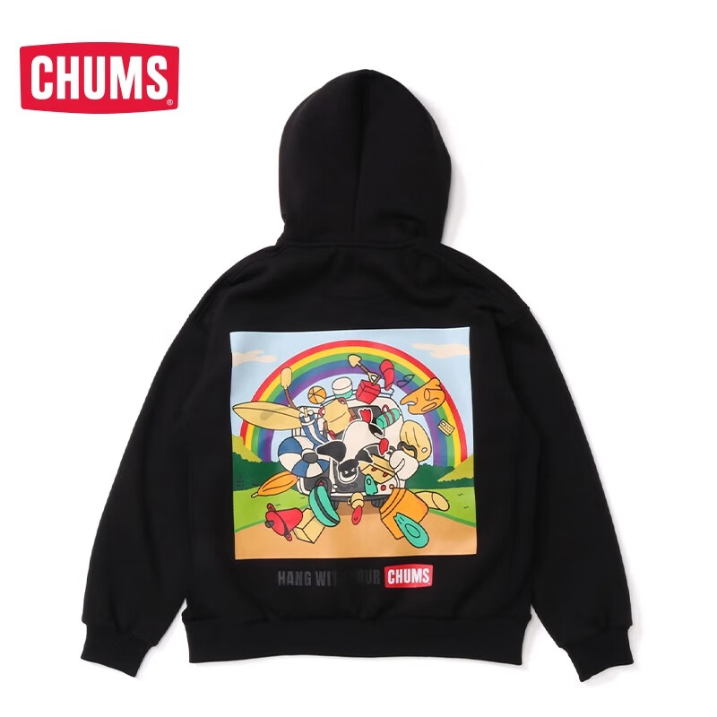 CHUMS洽洽鸟美式复古情侣连帽印花宽松加绒卫衣开衫CH00-1357 白色W001 XL