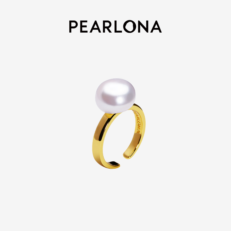PEARLONA简单巴洛克开口珍珠戒指时尚饰品生日礼物 金色