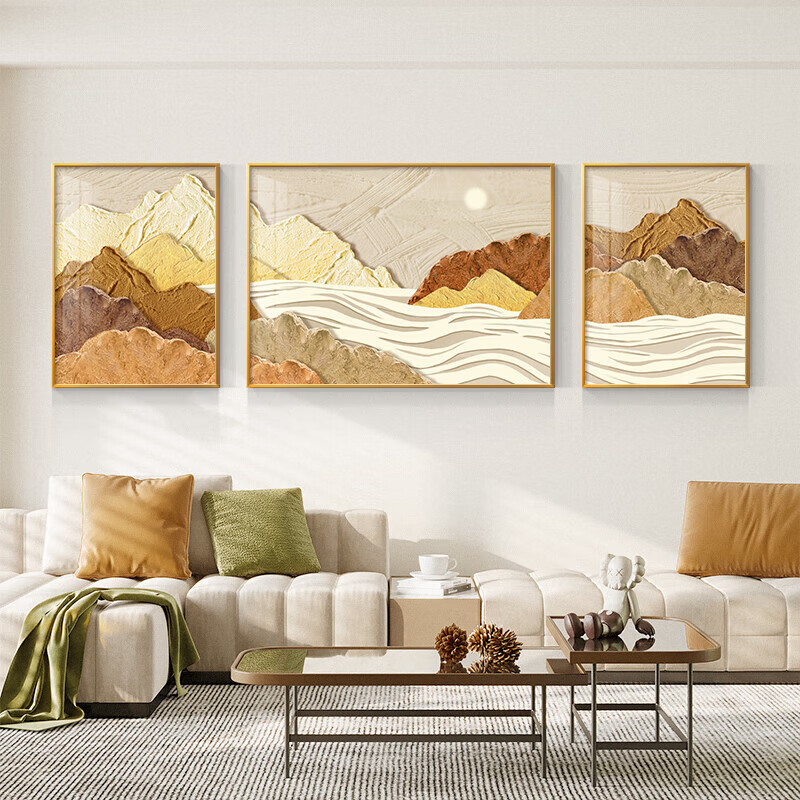 靠山客厅装饰画奶油侘寂风沙发背景墙挂画现代肌理山水画壁画 见山海a
